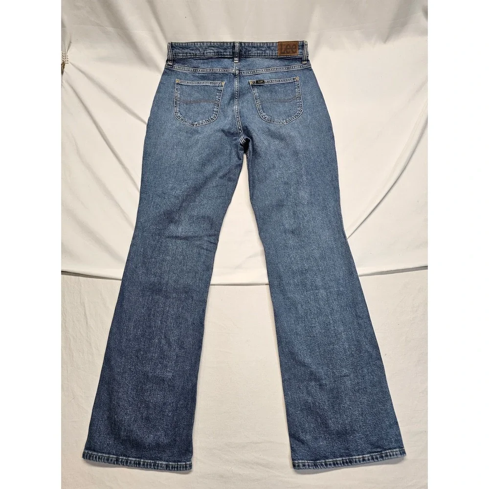 Lee Womens Medium Wash Straight Leg Jeans Side Slit Hem Blue‎ Denim Size 12